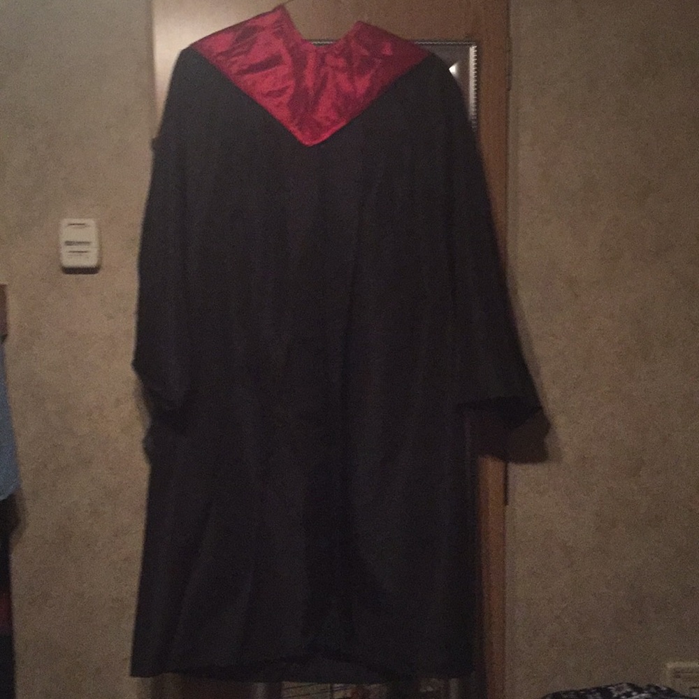 Cap and gown. Without cap!!!